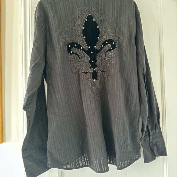 English Heroes Fleur-de-Lis Embroidery Cotton Button Down Shirt Grunge Goth - Picture 10 of 16